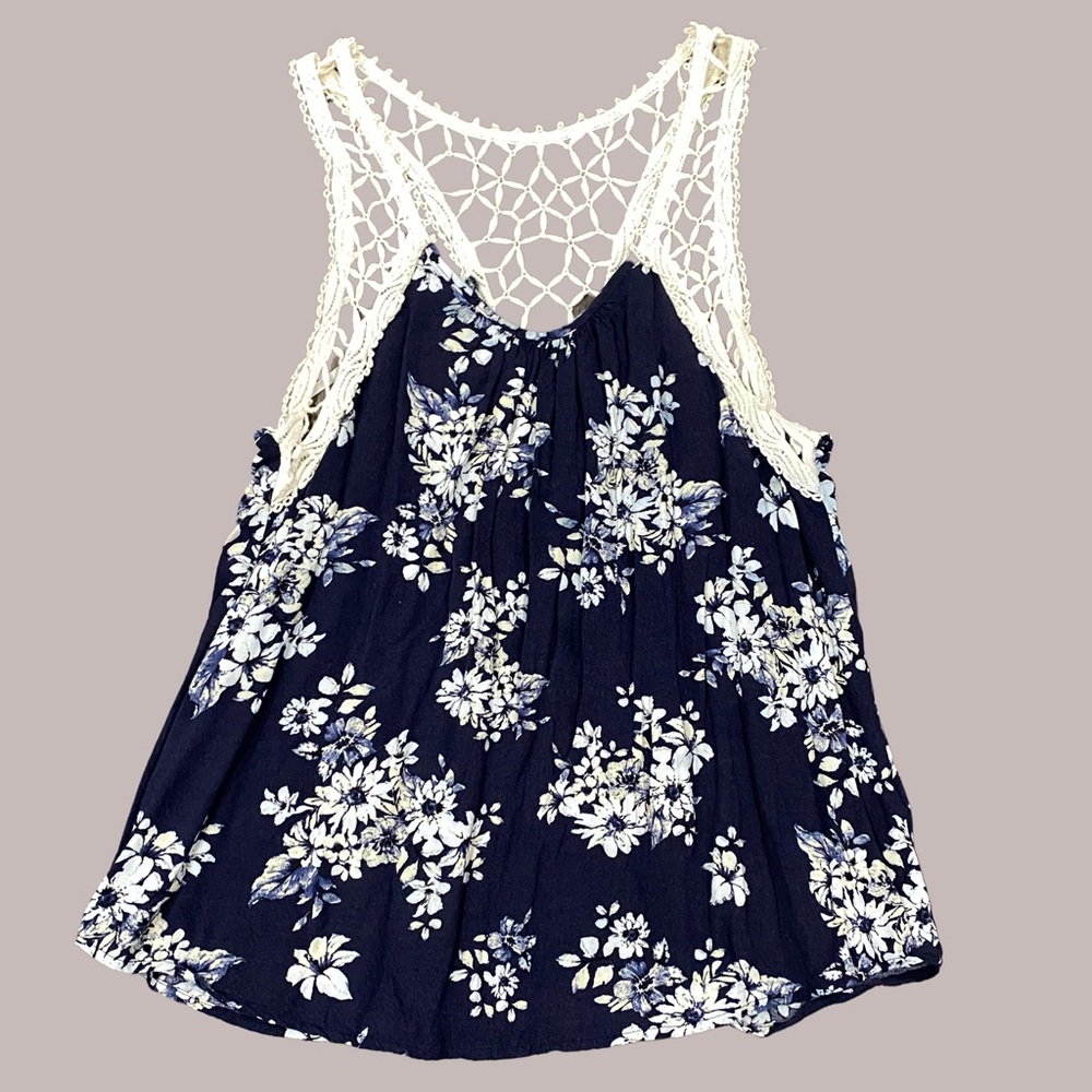Navy and cream colored floral tank top size L